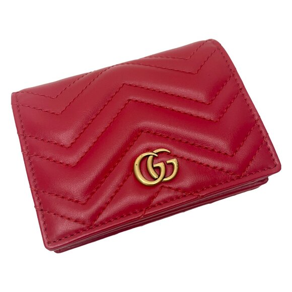 Authentic Gucci Red Double G Logo Leather Compact Wallet - Picture 1 of 4